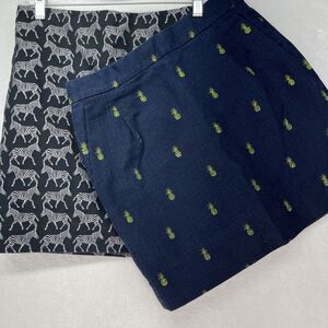 J Crew Pineapple Zebra Mini Skirt Bundle Women’s Sz 0 Novelty Prints Lot of 2